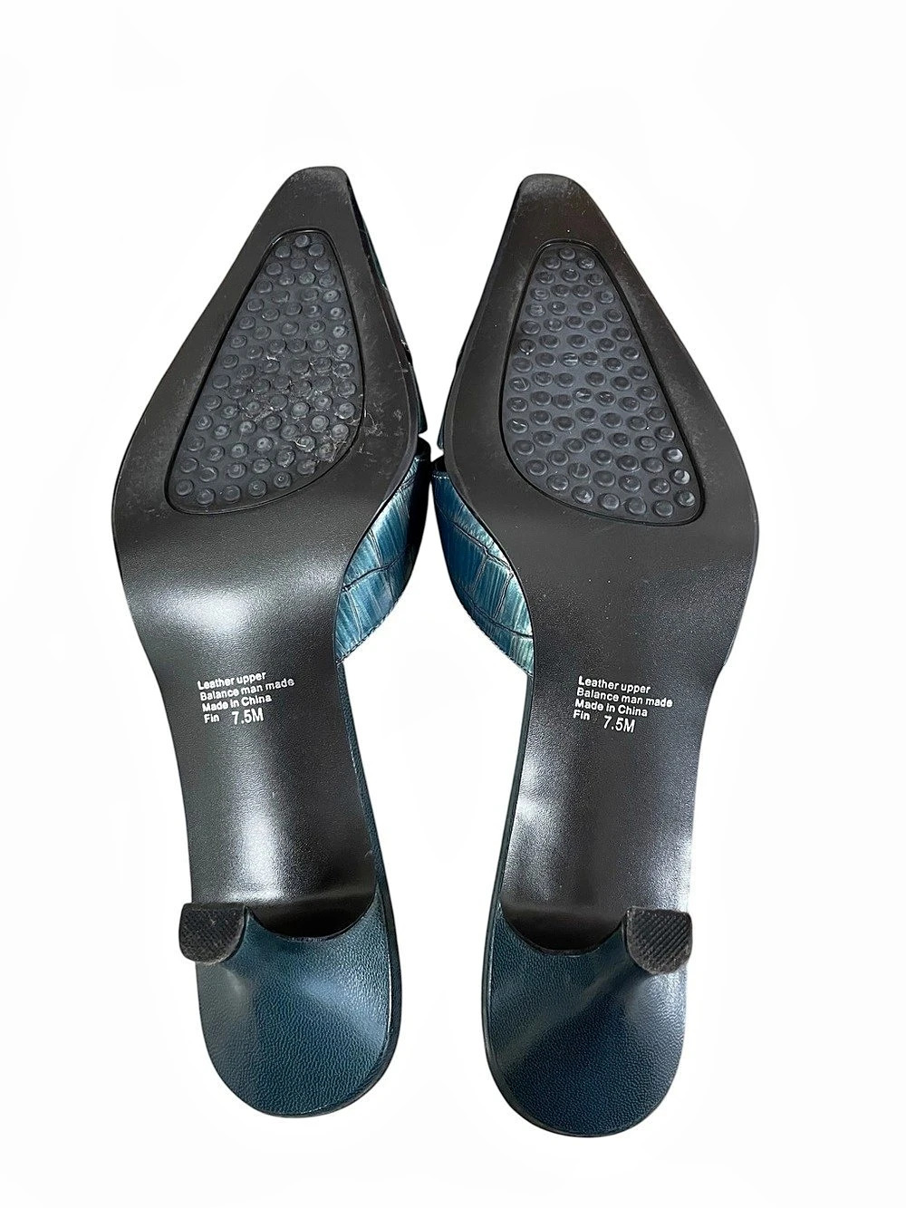 Alfani Teal Blue Croc Embossed Leather Suede Pointed Toe Mule Kitten Heels 7.5M - Picture 7 of 11